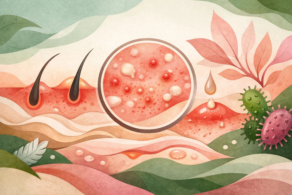 Arte editorial abstrata com formas orgânicas inspiradas em natureza e anatomia não explícita.