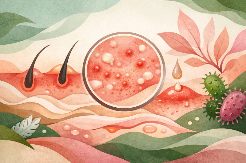Arte editorial abstrata com formas orgânicas inspiradas em natureza e anatomia não explícita.
