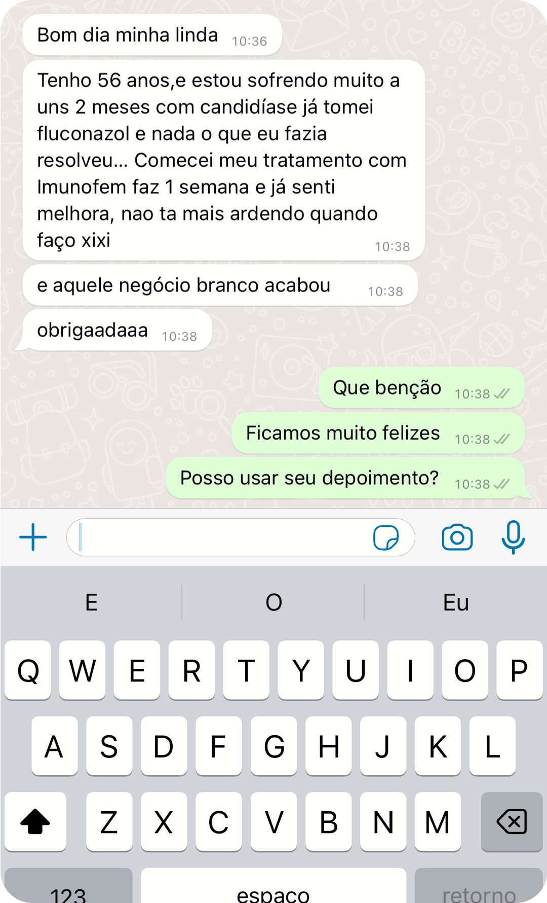 Print de WhatsApp — experiência real com Imunofem
